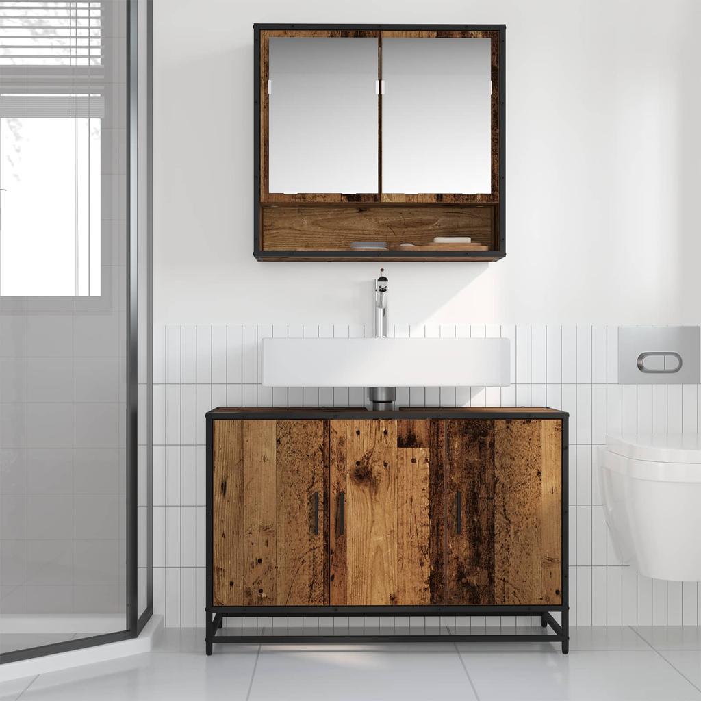 Bathroom Cabinet with Door Reclaimed Wood Look 90 x 33 x 60 cm Particleboard