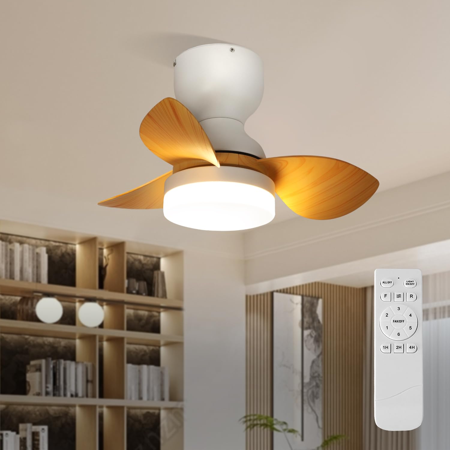 

DINGLILED Ceiling Fan Light, LED Fan with Remote Control, Wood Grain Finish, Air Circulation, Adjustable Fan Speed, Warm WhiteCool White, 3 Color