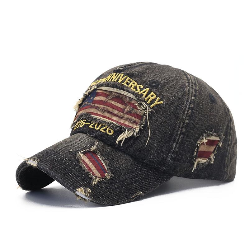 New printed embroidery hat retro old ripped baseball cap anniversary cap