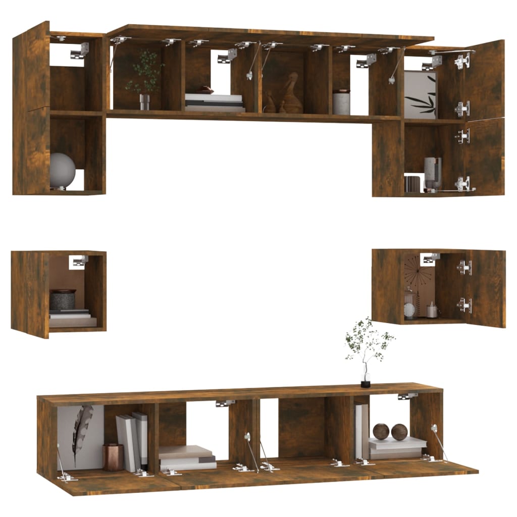 8 Piece TV Cabinet Set Smoked Oak Effect Particleboard