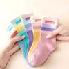 5Pairs Fashion Stripe Number Socks Children Boys Sport Sock Pink Rabbit Baby Girl Middle Tube Sock Ruffle Brim Kids Cotton Socks