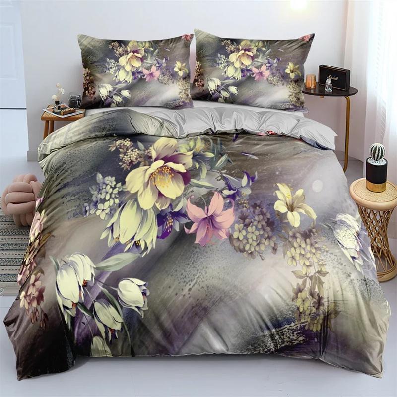 Classic Duvet Cover Sets Flower Blue Gold King,Queen,Full,Twin Double Quilt Covers Pillowcases Bed Linens Bedding Set 260x240cm
