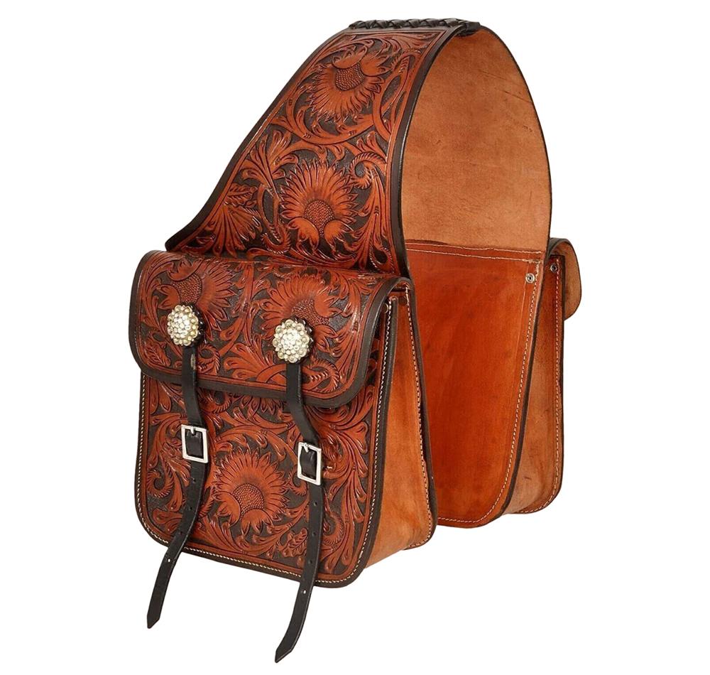 CTK Saddlery Sac de selle Western pour cheval - Fait à la main 100 % en cuir véritable - Capacité de 7,2 litres de chaque côté (coutures en arête de poisson, marron