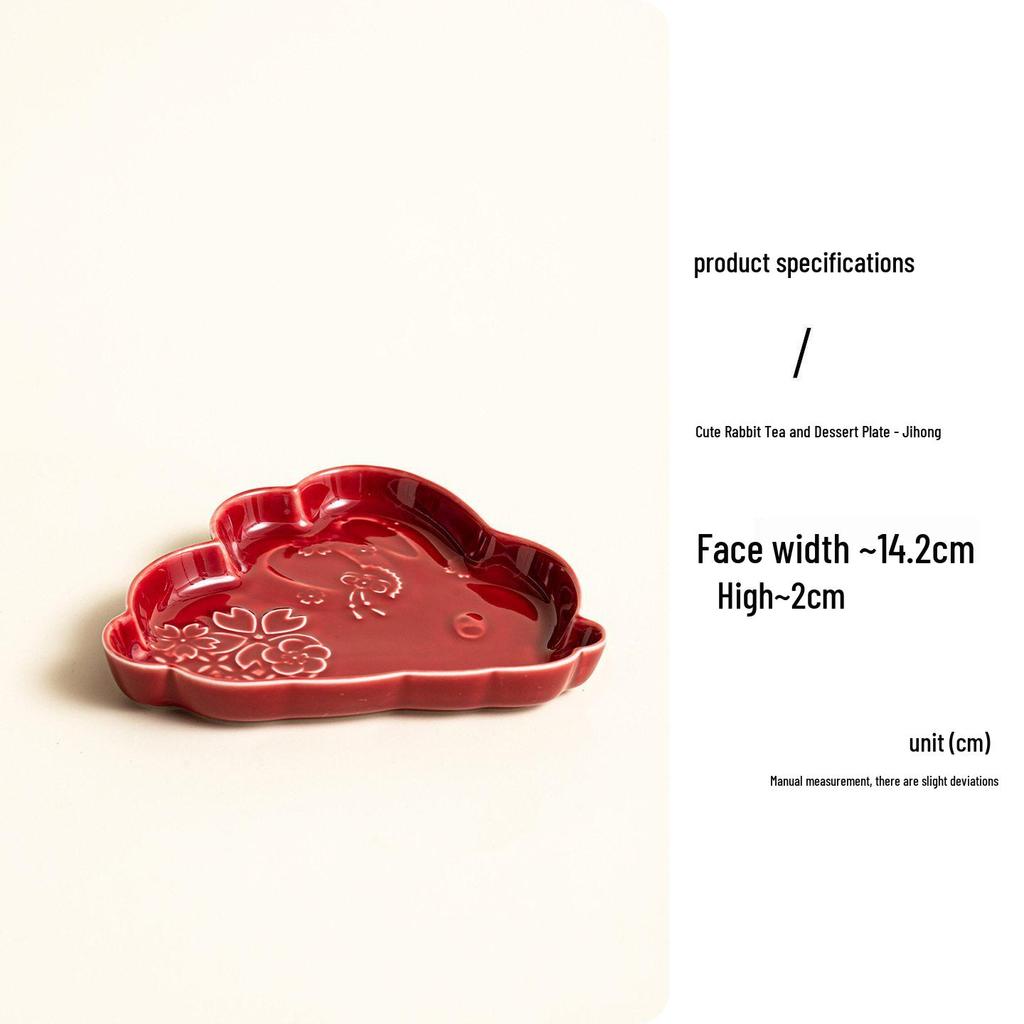 Red Ceramic Dessert Plate: Retro Chinese Pastry & Fruit Display Dish
