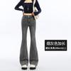 Autumn black slightly pulled jeans female fat sister mm high waist elastic and thin pear figure pants