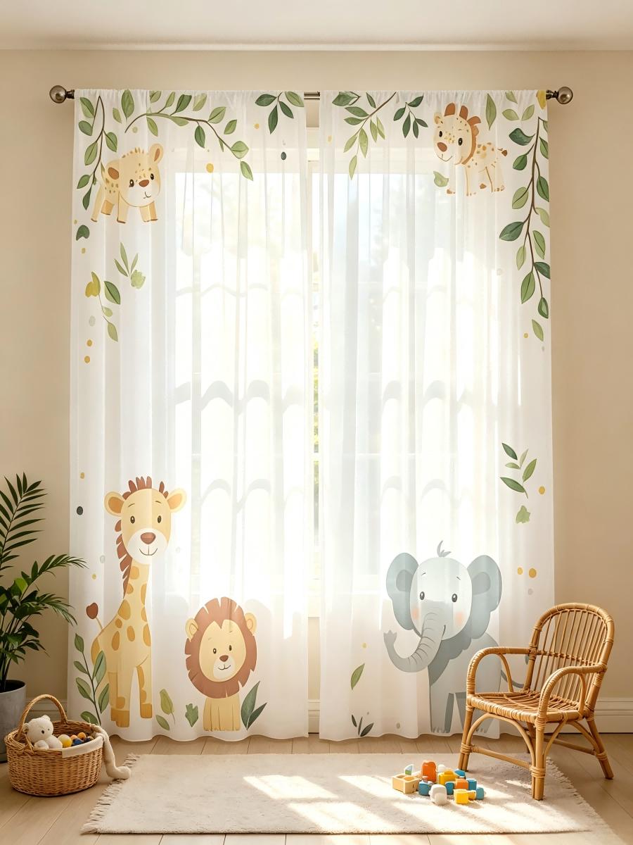 2PCS Digital Print Sheer Curtain, Forest