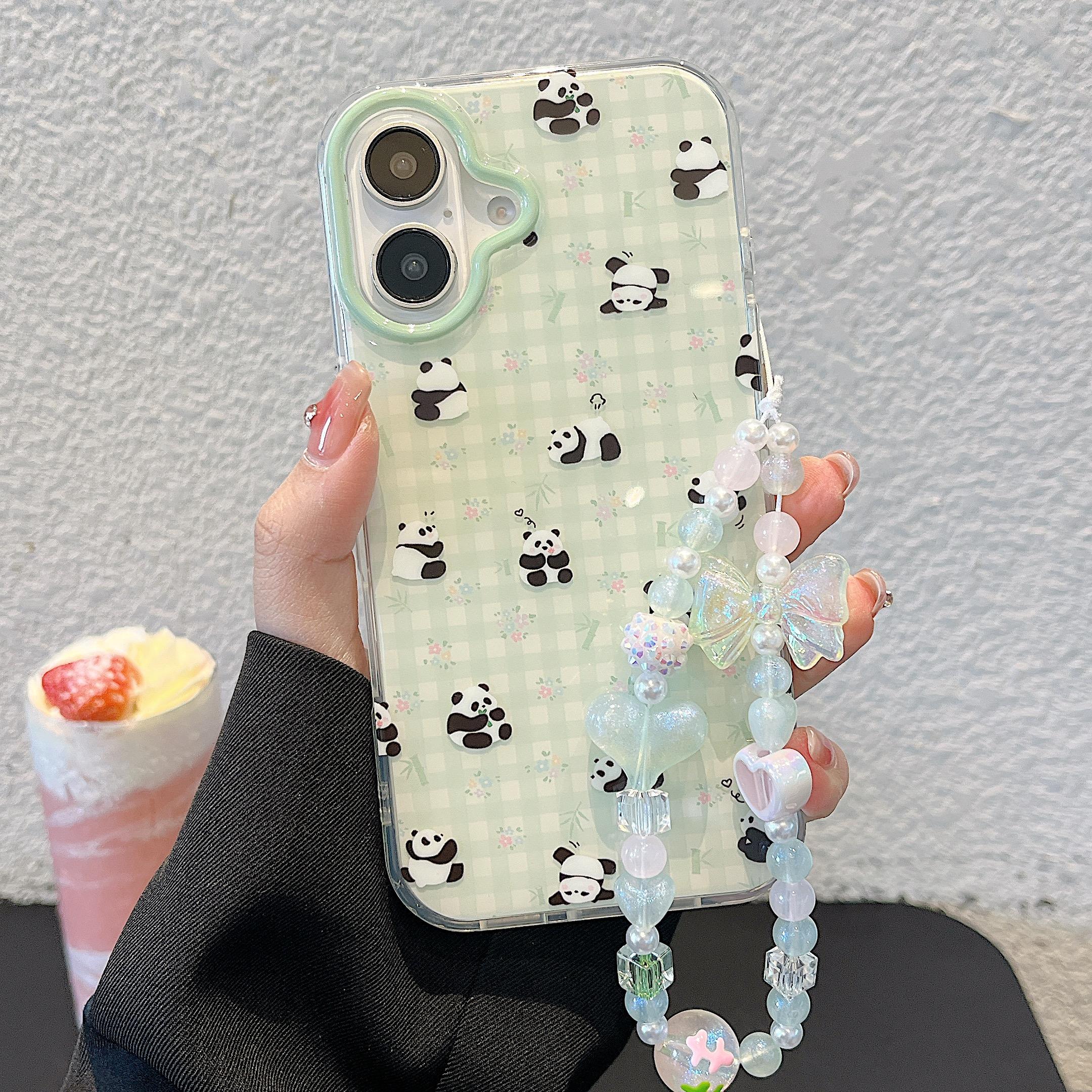 

Чехол Cute Panda для iPhone 16, блестящий браслет-цепочка, прозрачный, эстетичный, стильный, мягкий, прочный, симпатичный, защитный чехол из ТПУ для iPhone 13, 14, 15, 16 Pro Max iPhone 13