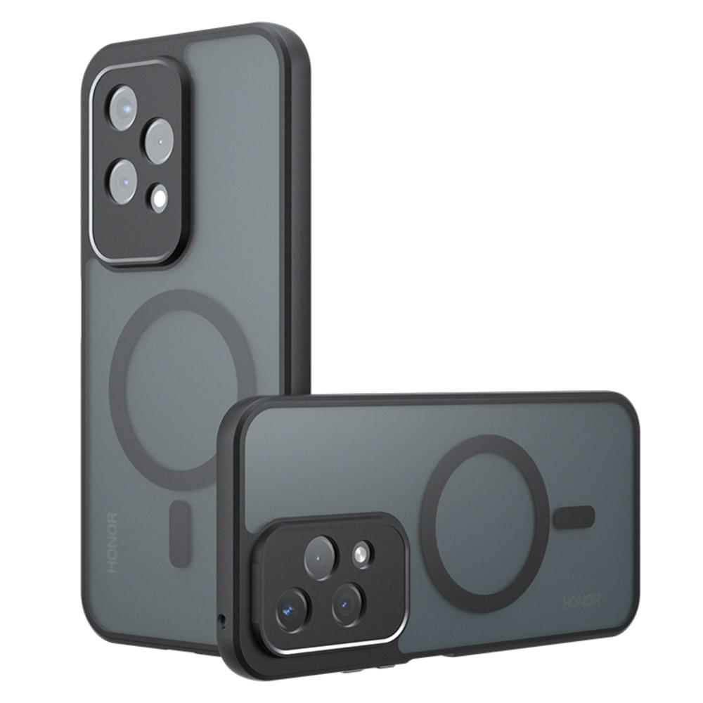 

For Honor 200 Lite Magnetic Case TPU+PC Matte Anti-Scratch Phone Cover Transparent Black