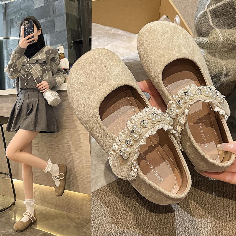 Gentle evening breeze Mary Jane shoes women's 2025 spring new niche matte single shoes with skirts Velcro shoes