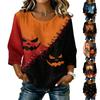 Women's Casual Halloween Print Round Neck Three Quarter Sleeve Linen Cotton Blouse Lightweight Comfortable Fit Top for Fall