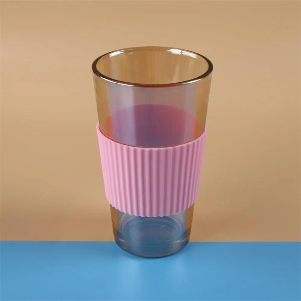 

Vertical Stripes Silicone Cup Sleeve Household Non-slip Heat Insulation Mug Sleeve Thickened Anti -scald Cup Cover Glass рожевий