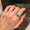 Vintage diamond inlay oval turquoise rings for women layered style blue ring exquisite fashion high-end banquet jewelry gifts