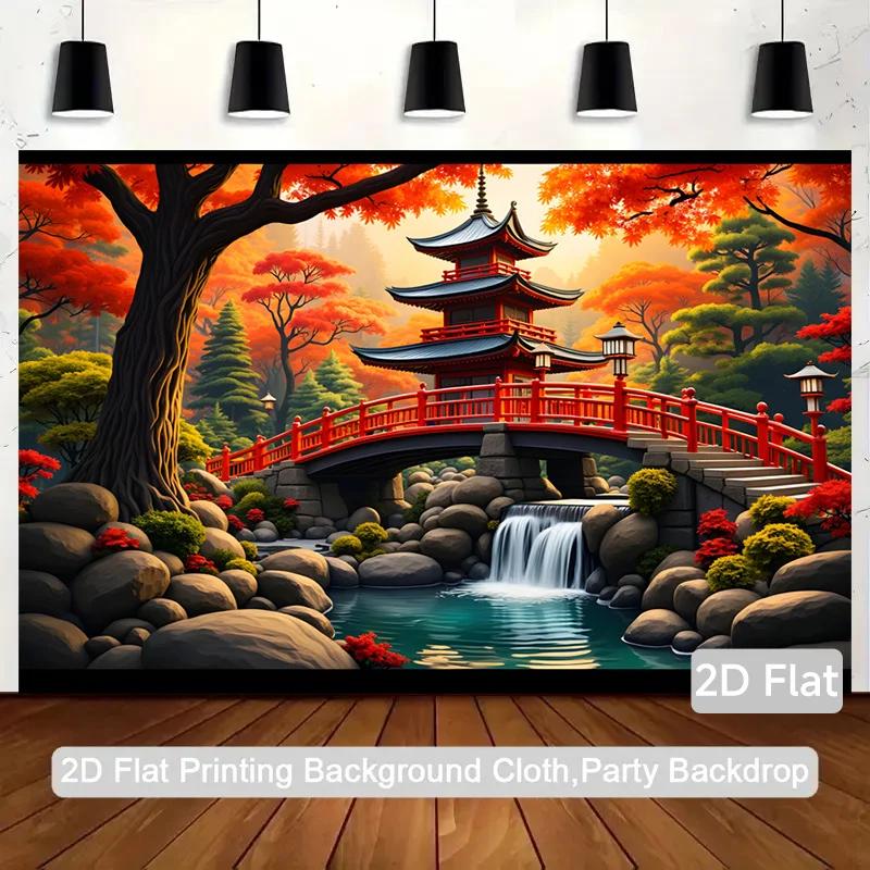 1 Piece of 2D Plane Japanese Garden Autumn Scene Polyester Photographic 2D Background Cloth