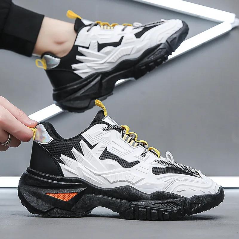 Men Chunky Sneakers Breathable Light Men Mesh Casual Shoes Autumn Platform Fashion Lace-Up Wear-resistant Shoes Tenis Masculino