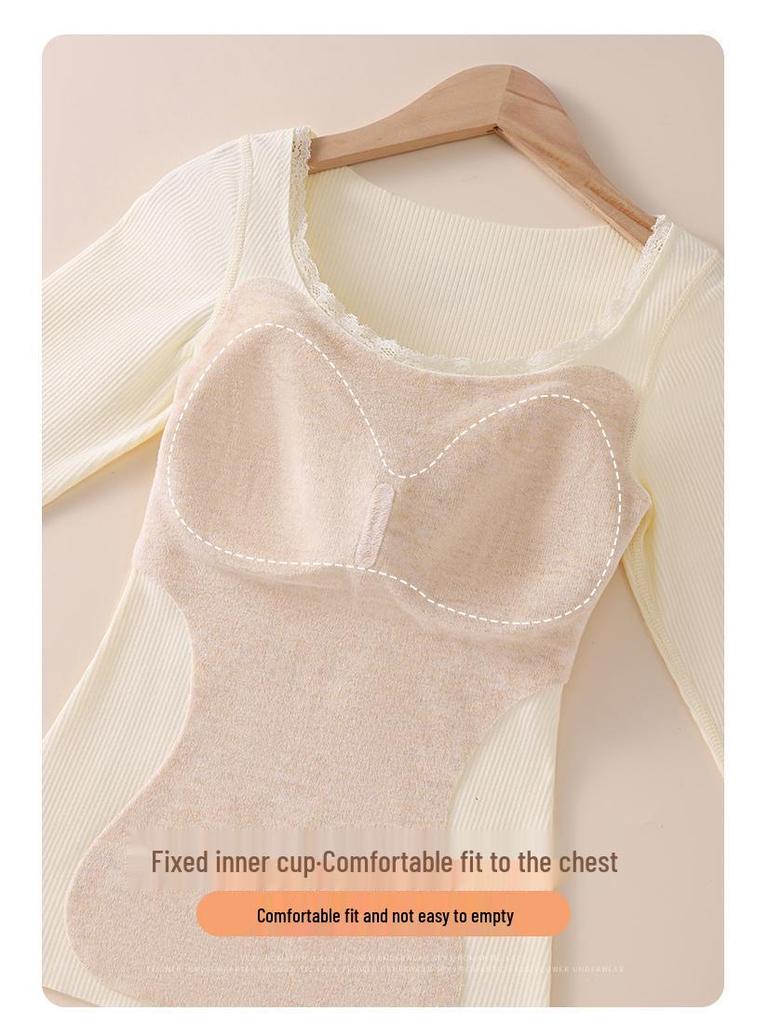 Sentimental Cat Women's Warm Vest with Chest Pads, Cashmere Silk, Enhances Bust, Autumn/Winter Slim Fit Innerwear