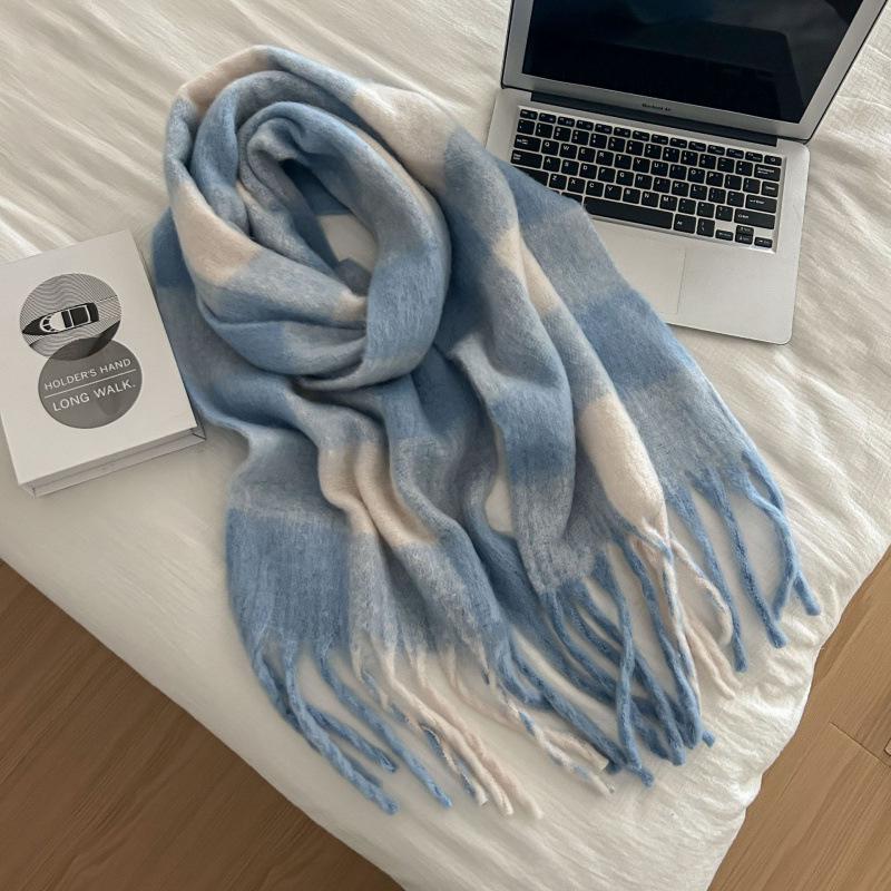 High-End Plaid Shawl for Women - 2025 Autumn/Winter Korean Style Thickened Imitation Cashmere Scarf