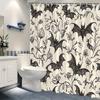 Waterproof Gothic Bat Shower Curtain Black and White Floral Print Bathroom Decor Halloween Spooky Victorian Curtains