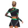 Women Cheerleading Dancewear Set Rhinestone Crop Top Long Sleeve Design Matching Skirt Performance Outfit