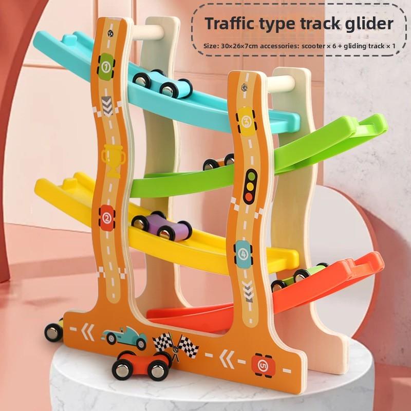 Wooden Kids Racing Track Car Toy With Inertia And Diy