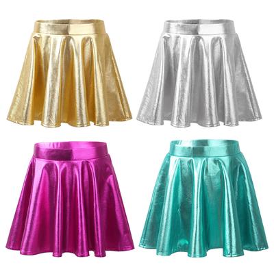 Girl's Metallic Skater Skort Dance Athletic Shiny Holographic Scooter Skirt Stage Performance A-line Skirts