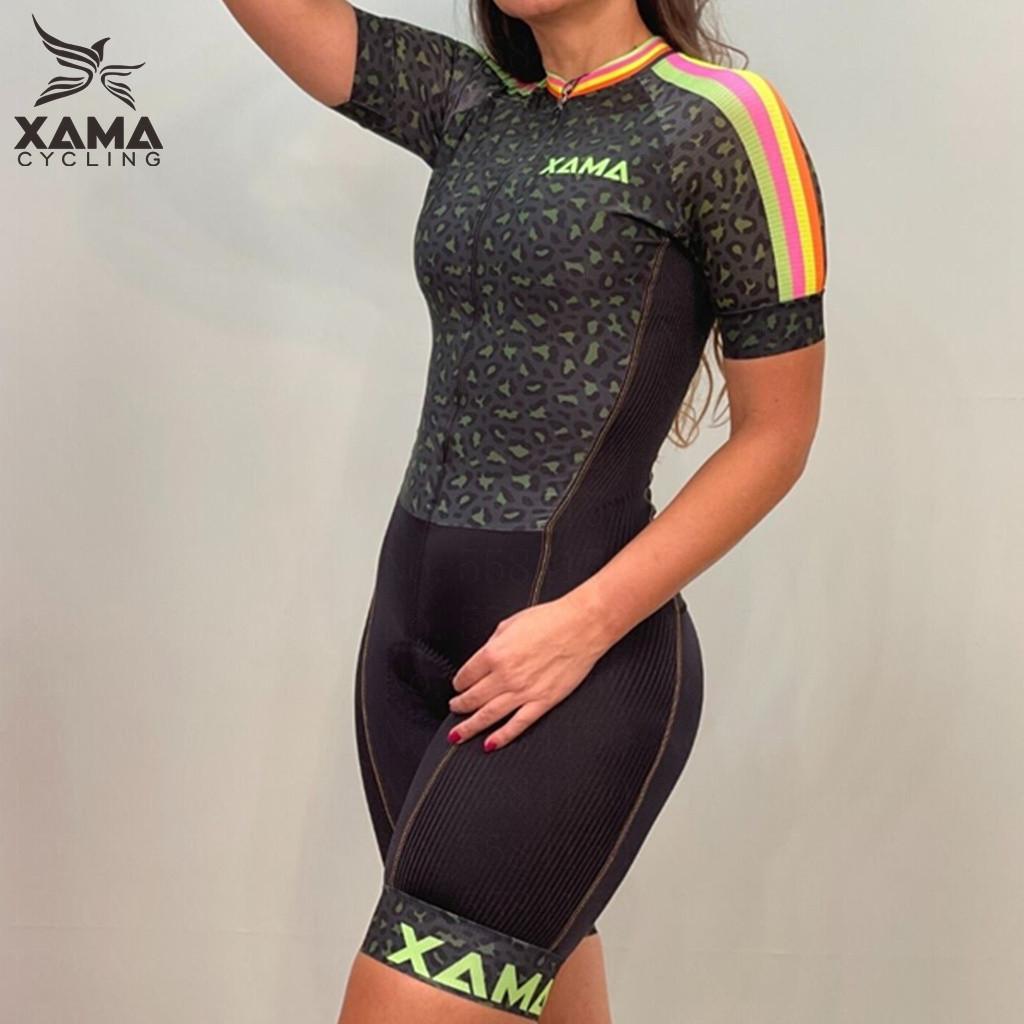 Dámský cyklistický overal Xama Cycling Sexy leopardí overal s krátkým rukávem Tri Suit Oblečení na cyklistický závod Pro velikosti 2XS-4XL