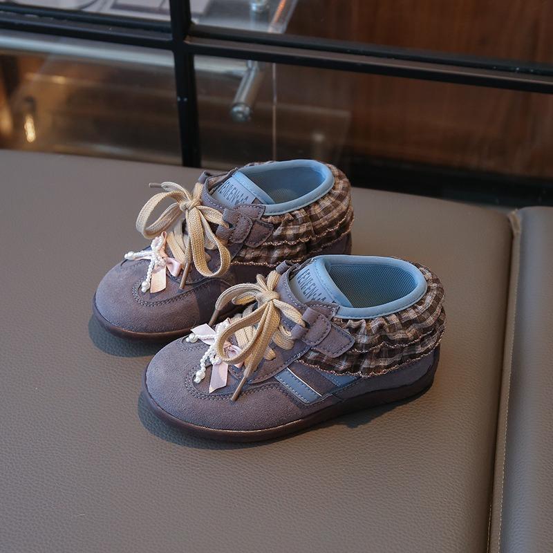 

Plaid Graphic Lace Girls Soft-Sole Comfort Sneakers | Suede Children s Casual Shoes for Toddlers & Young Kids 36