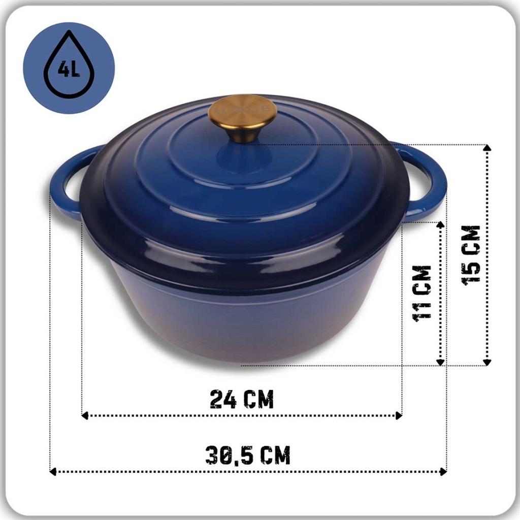 Enameled Cast Iron Pot 24Cm 4L Hage Blue