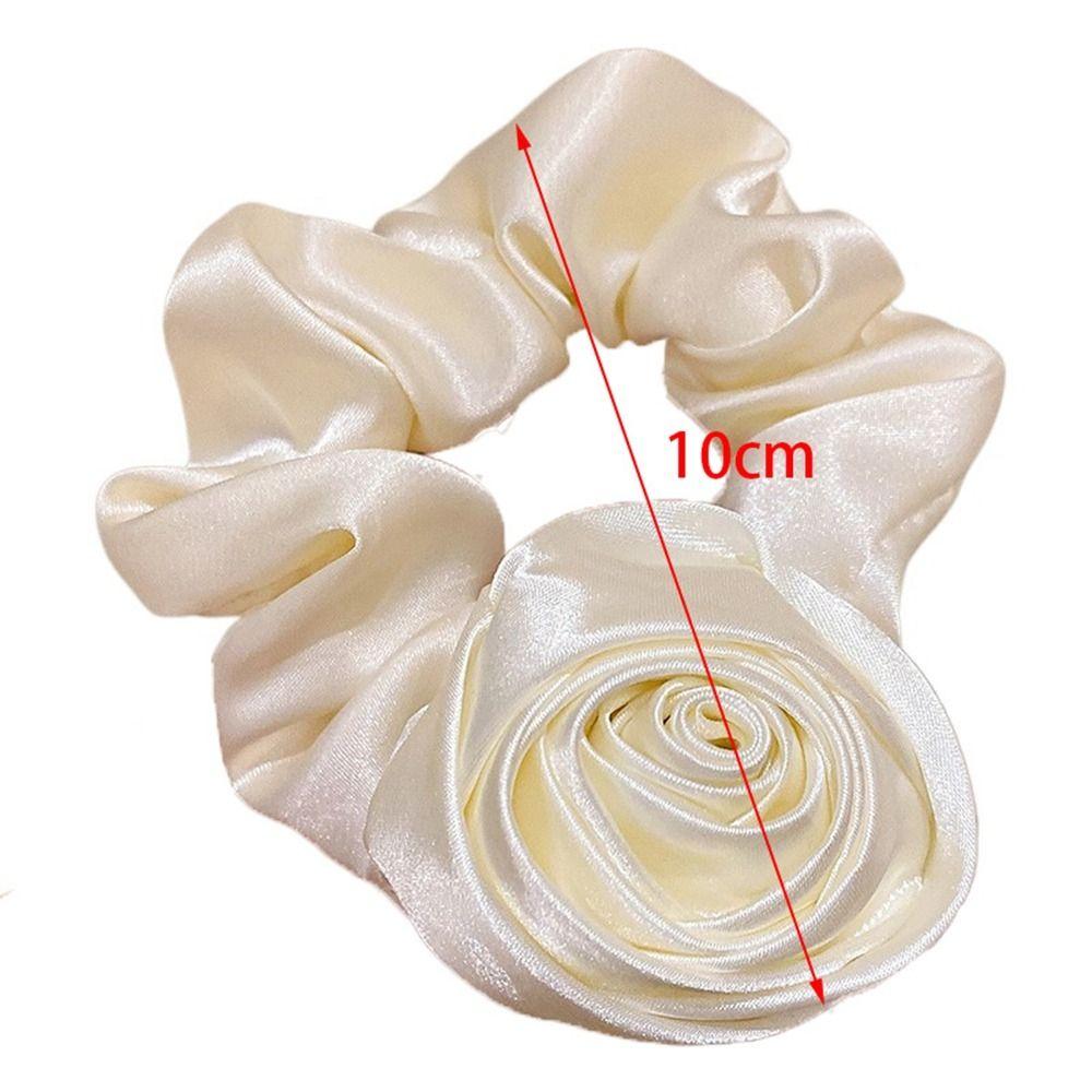 Women Girl Hair Accessories Satin Gloss Hair Scrunchie Rose Hair Rope Hair Bands Flower Hair Ring