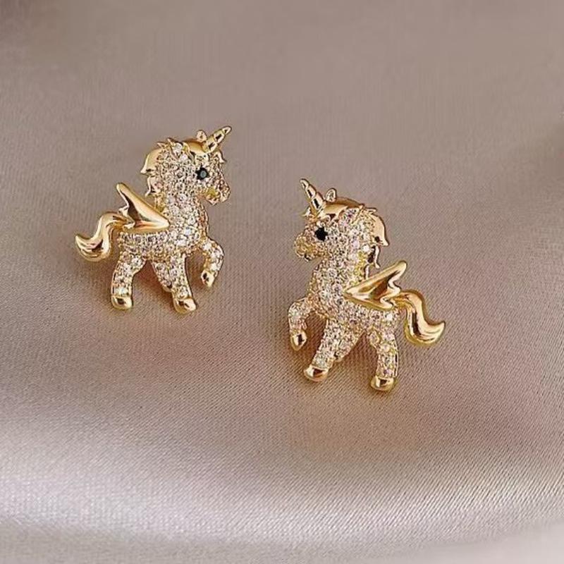 Children's Stud Earrings 'Unicorn' Golden Tone with Inlay…