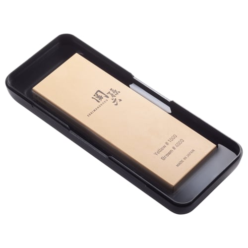 Kai Seki Magoroku Combination Knife Sharpener, 1000mm and 4000mm Sharpening Stones, with Storage Case, Made in Japan, Black, AP0334