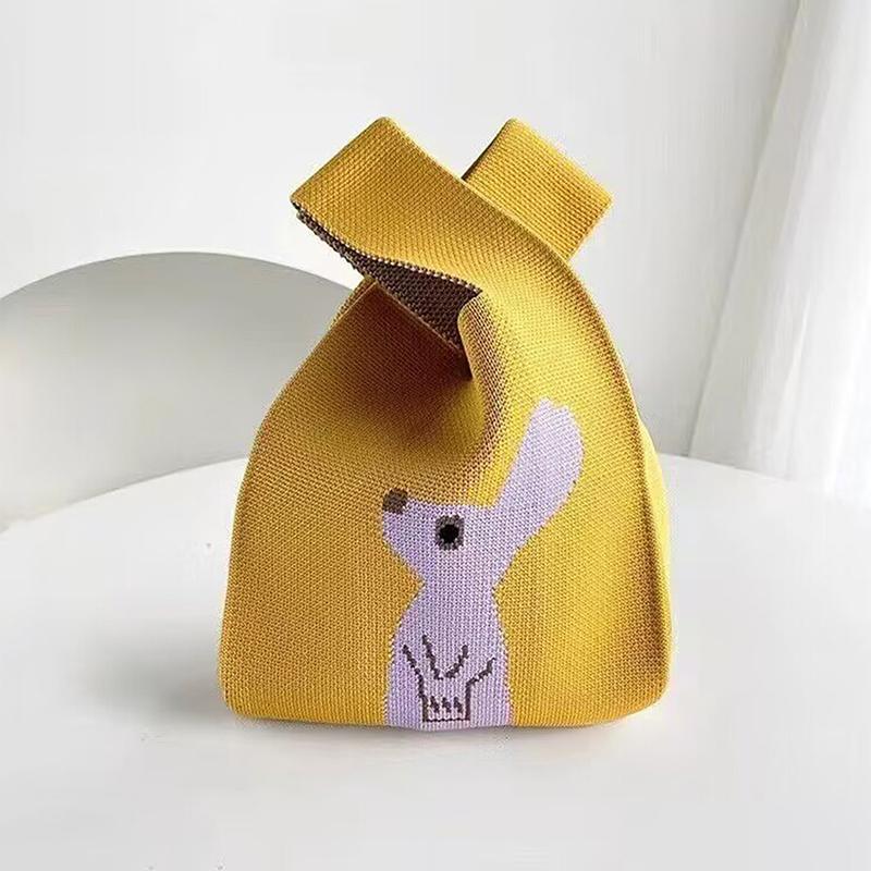 Przenośna Mini Pasiasta Torba Tote Ręcznie Robiona Dzianinowa Torba Damska Węzeł na Nadgarstek Torba Wiaderko na Telefon Duża Pojemność Jesień Zima Torebki