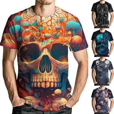 Herren T-Shirt mit kurzen Ärmeln 3D-Druck Totenkopf Trend Lässiges Rundhals-T-Shirt