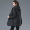 Women's Hooded Diamond-Quilted Winter Jacket 2024 - Solid Color, Warm Cotton, Long-Sleeved.