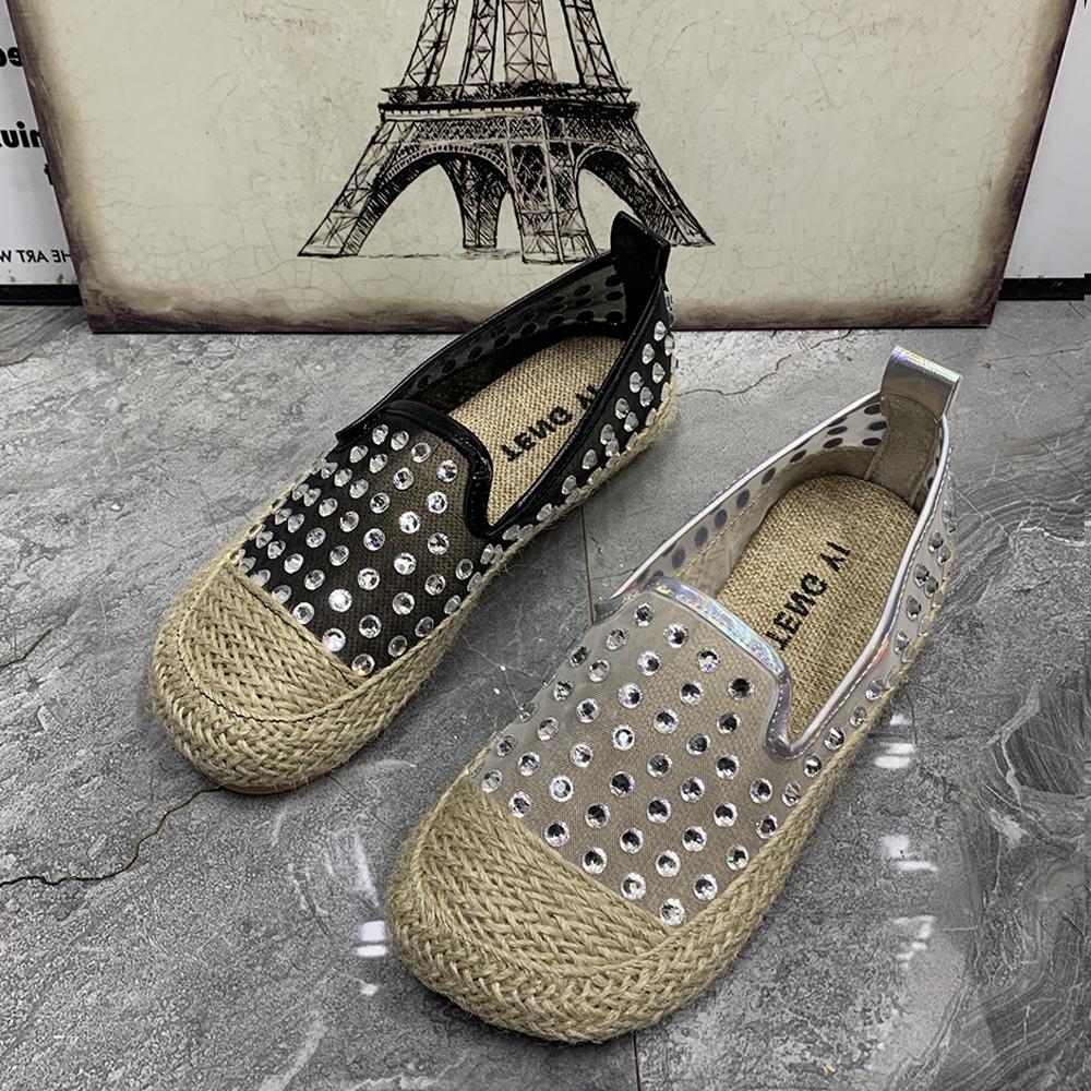 Fashion Women Flat Shoes Plus Size Rhinestone Gauze Women Loafers Designer Summer Women Shoes  Casual Sandals Women
