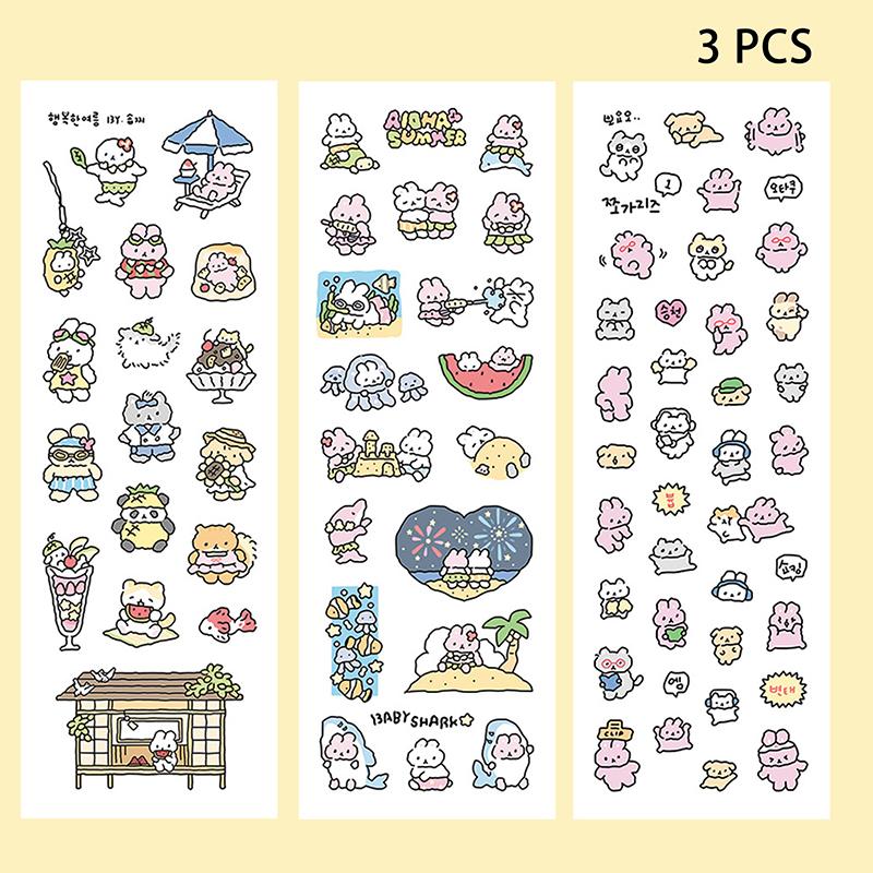 1/3 Sheets Korean Cute Graffiti Style Rabbit Cartoon Stickers Kawaii Animal Decals Hand Account Diary Scrapbook Sticker