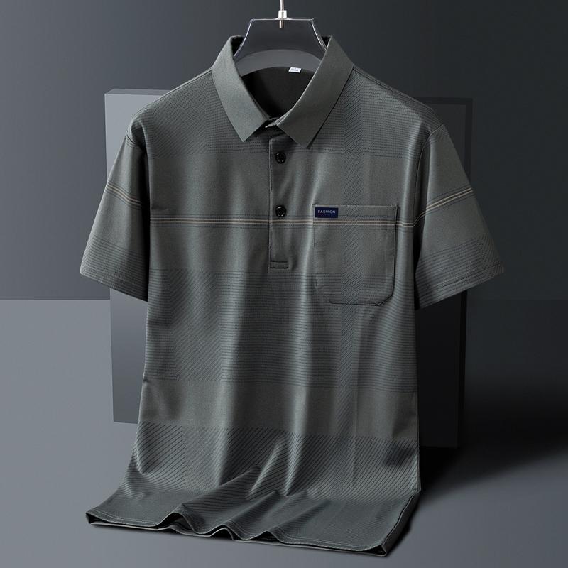 Men's Short Sleeve Button Summer Pullover Striped Pockets T-shirt Casual Formal Turn-down Collar Vacation Tops