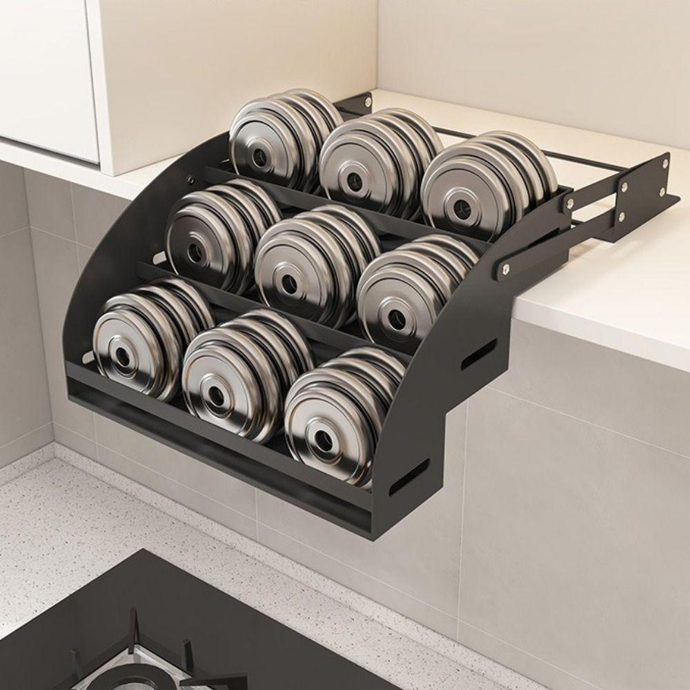 Anti Deformation 3-Tier Pull Down Spice Rack Retractable High Lift Pull Down Shelf for Top Cabinet