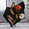 Cheetah Sleigh Christmas Fleece Blanket, Santa with 6 Leopards Under Moonlight, Fantasy Holiday Throw for Unique Decor
