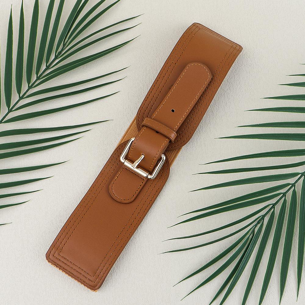 Elastic Women's Waist Seal Square Pin Buckle Fashion Belt Stretch Wide Belt with Suit Jacket