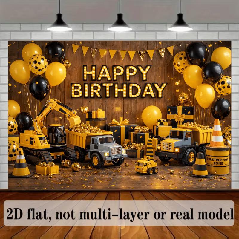 2D Playful Construction Zone Dump Truck Backdrop for Kids Birthday Celebrations