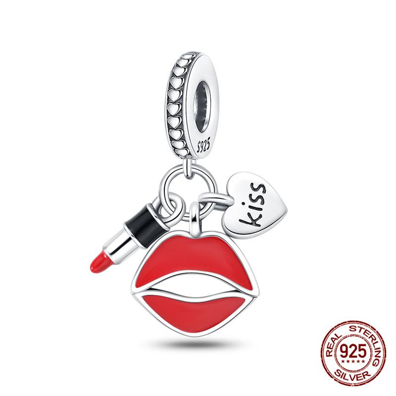 Authentic Original 100% Copper Metal High Heels Wine Glass Lipstick Charm Bead Components Compatible With Women Bracelets Do It Yourself High Quality