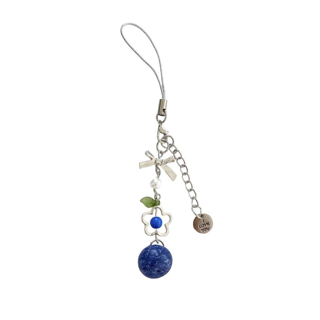 Adorable Blueberry Phone Charm Keychain With Chain For Girls Cute Spring Accessory Durable Alloy Material Lightweight Gift Idea