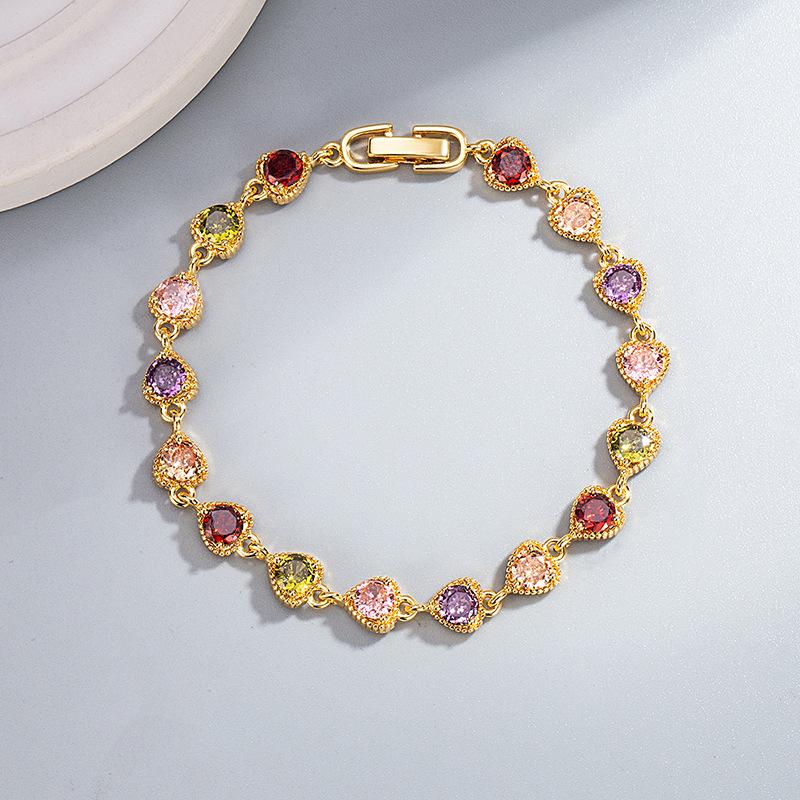 

Colorful Zircon Heart Bracelet: Elegant Autumn Winter Design, Versatile & Luxurious Women s Jewelry.
