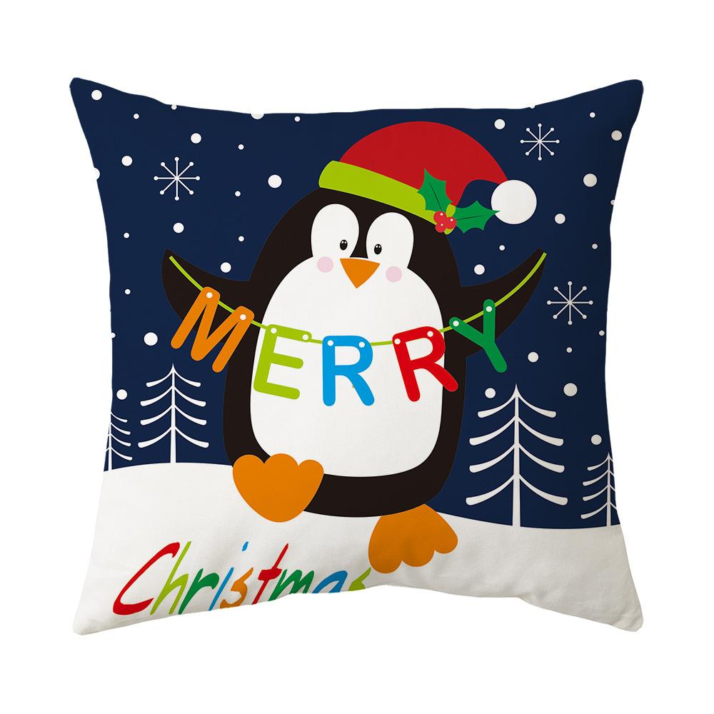 Cute Cartoon Snowman Santa Claus Print Pattern Cushion Cover Home Living Room Sofa Decoration Square Pillow Pillow Cover