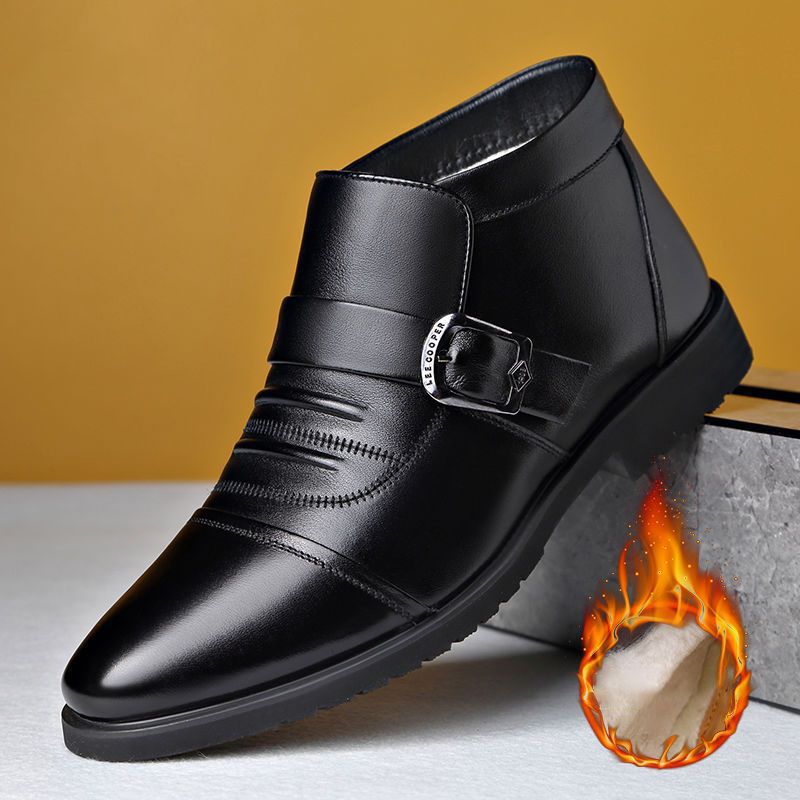 Leather Cowhide Cotton Shoes Men's Casual Fashion Men's Cotton Boots Versatile Thermal Velvet Shoes