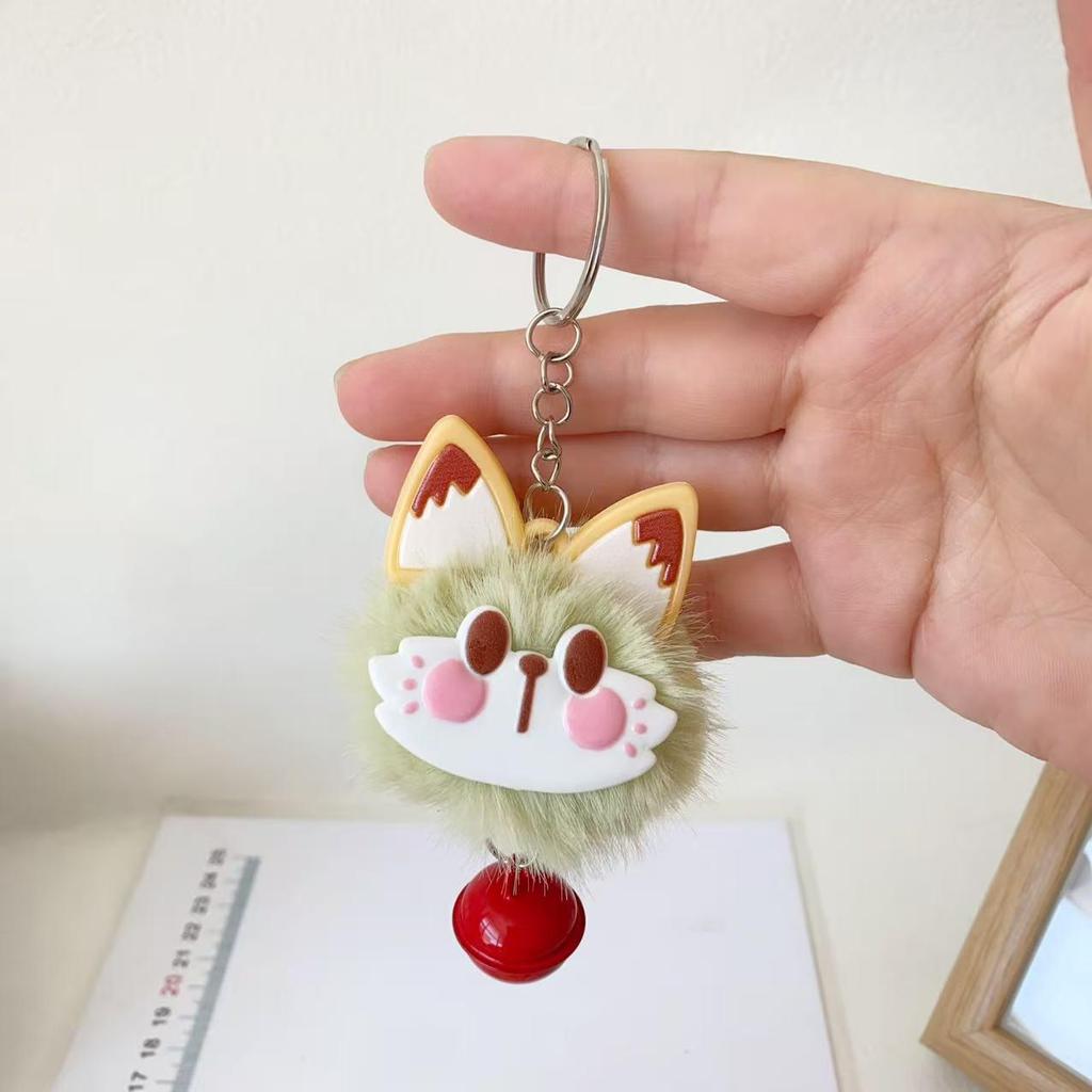 Lucky Cat Fluffy Bell Keychain Plush Charm