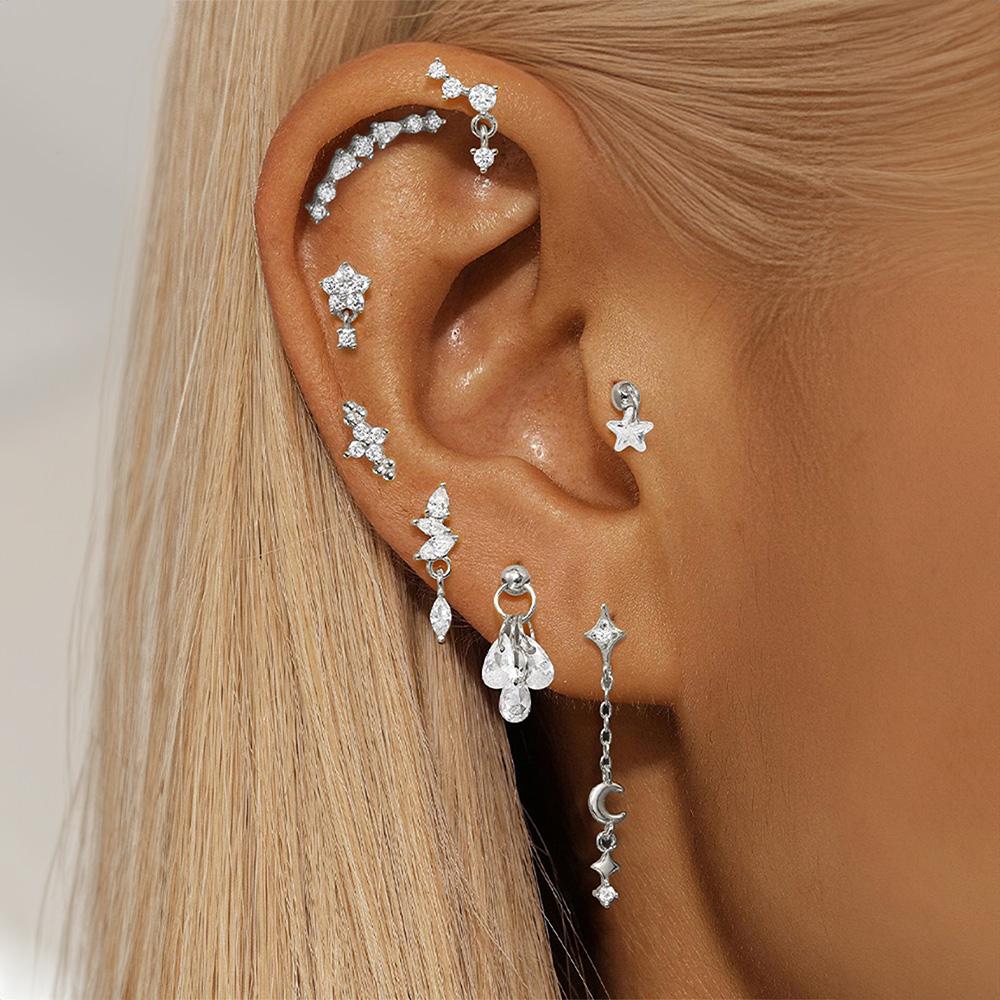CANNER 1PZ Occhio di Cavallo Testa Piatta Filettato Perforazione Osso Auricolare Donna Argento 925 Ins Stella Fiore Geometria Zircone Orecchino a Lobo
