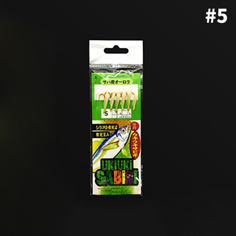 White Fish Skin Biomimetic String Hook, Aji Hook, Angler Hook, Fishing Gear 5#