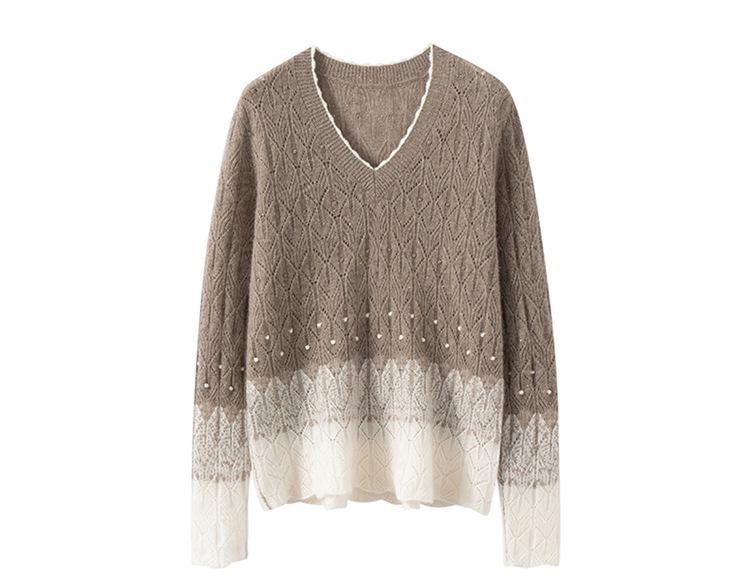 Kang Sai Ni 2026 Lurex Sequin Cashmere Lace Sweater - Autumn/Winter 7-Gauge Hollow Out Color Block Knitwear