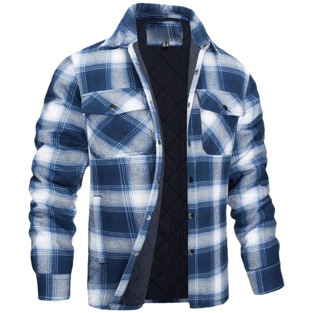Chaquetas de algodón a cuadros de invierno para hombre, chaqueta de franela con forro acolchado y manga larga, abrigos multibolsillos para exteriores, abrigos de senderismo, tops